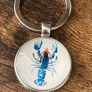 Blau Hummer silberfarben Schlüsselanhänger Glas Cabochon