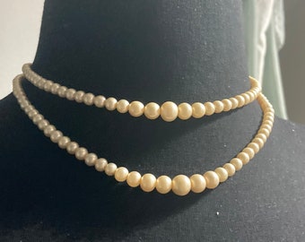 collier de perles de verre double rang vintage à 2 rangs
