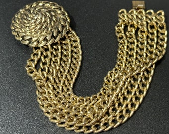 vintage gold Tone Etruscan style Multistrand bracelet woven cable chain bracelet