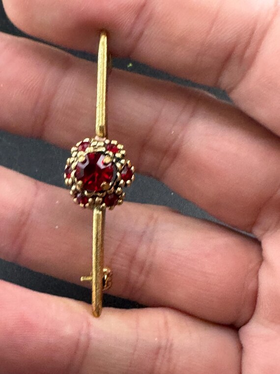 Antique Ruby red paste rhinestone bar Brooch Vict… - image 2