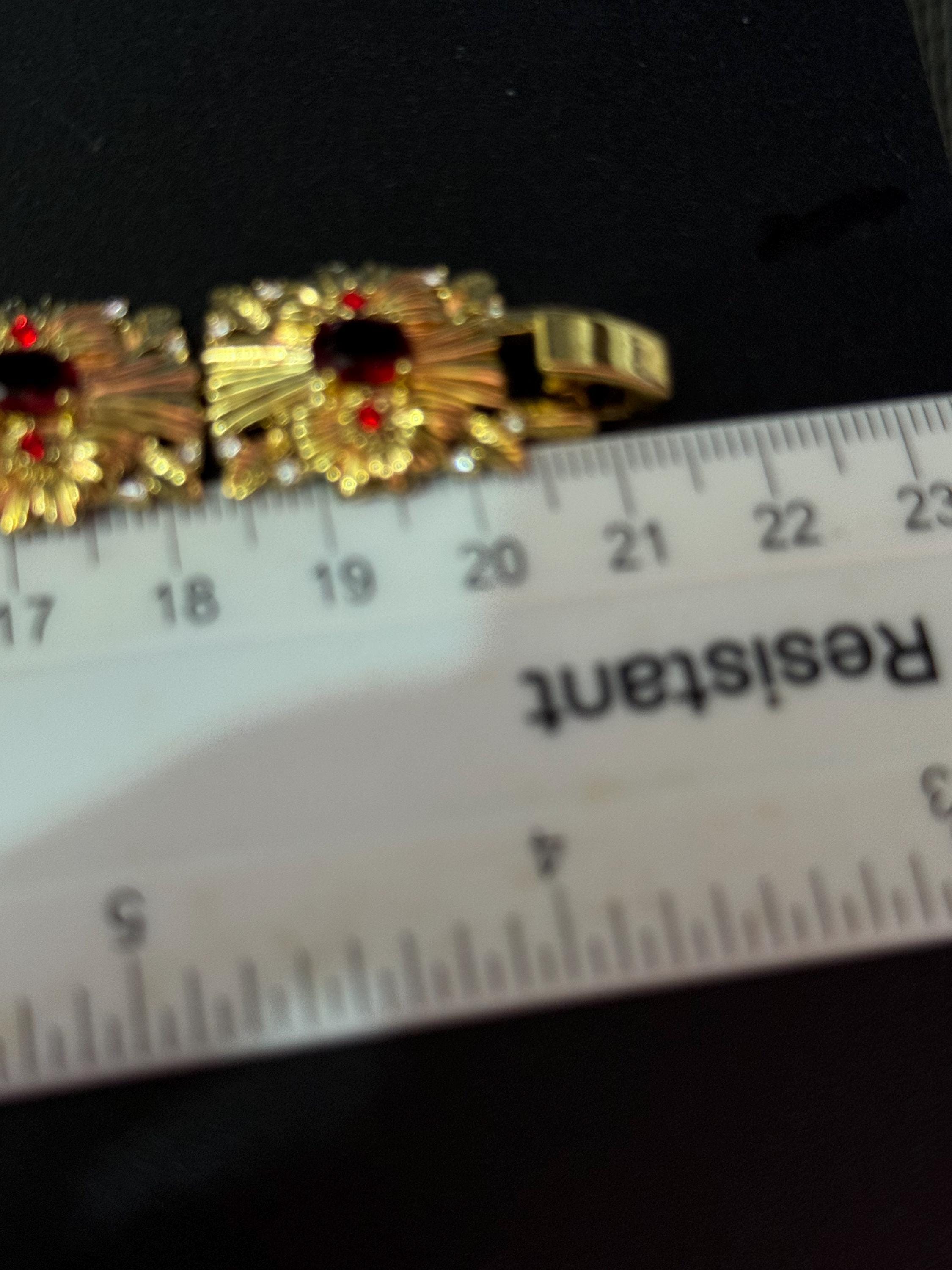 JBK Diamanté Ruby Red Gold Tone Bracelet, Jacqueline Kennedy