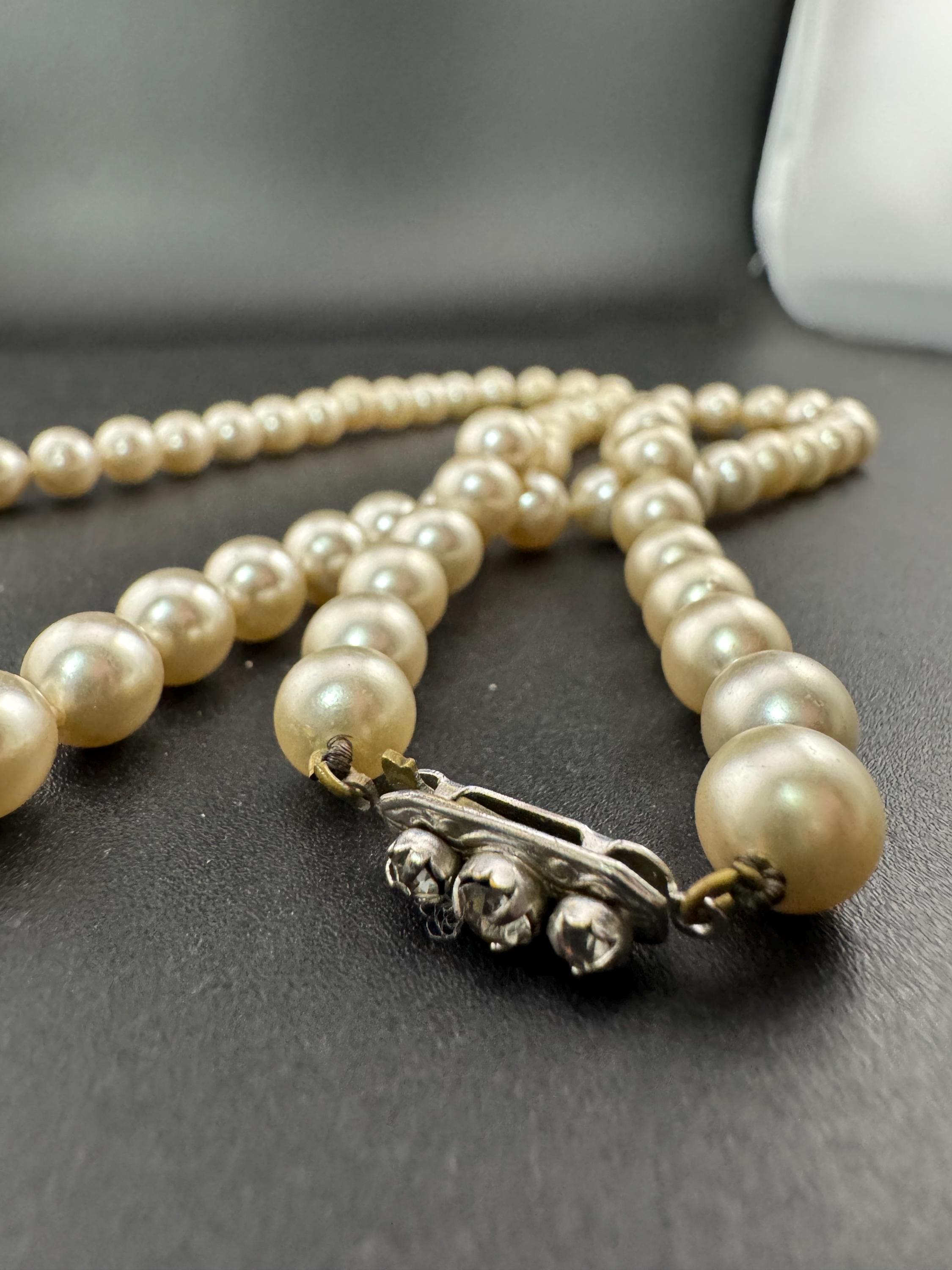 Vintage Style Pearl, Long Cream Knotted Strand Necklace | Faux