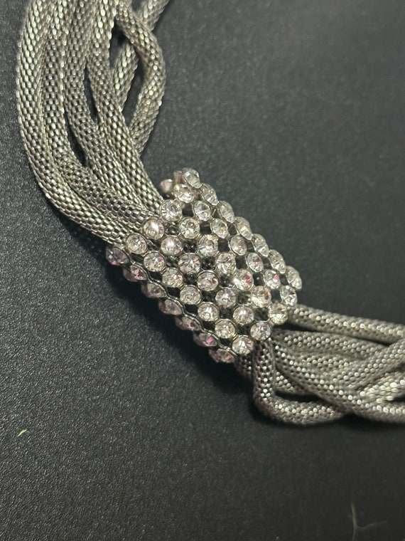 Retro silver gun metal grey tube mesh and diamant… - image 7
