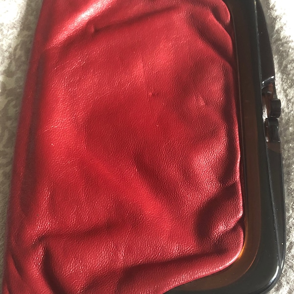 Dark red genuine leather clutch bag purse handbag Vintage retro 1970s