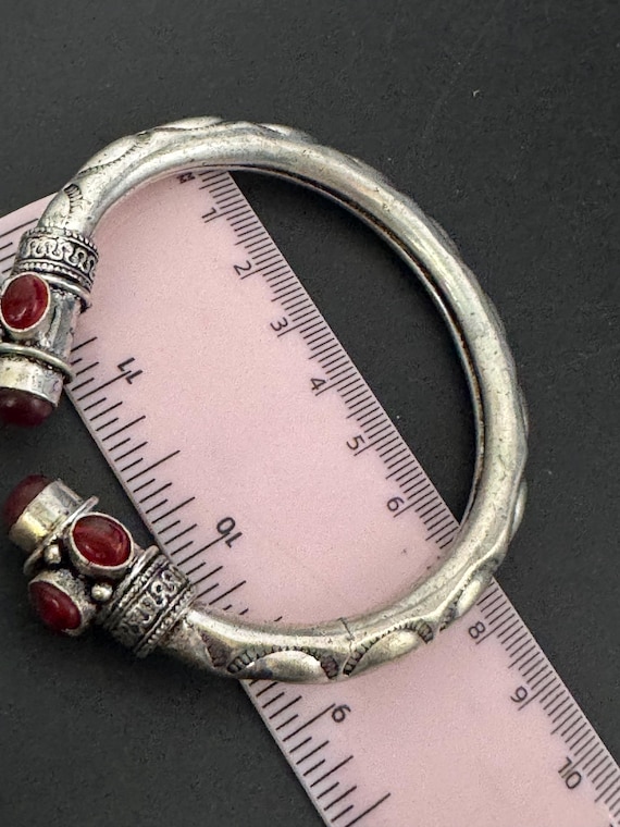 Garnet ruby red GEMSTONE Bangle silver plated tor… - image 6