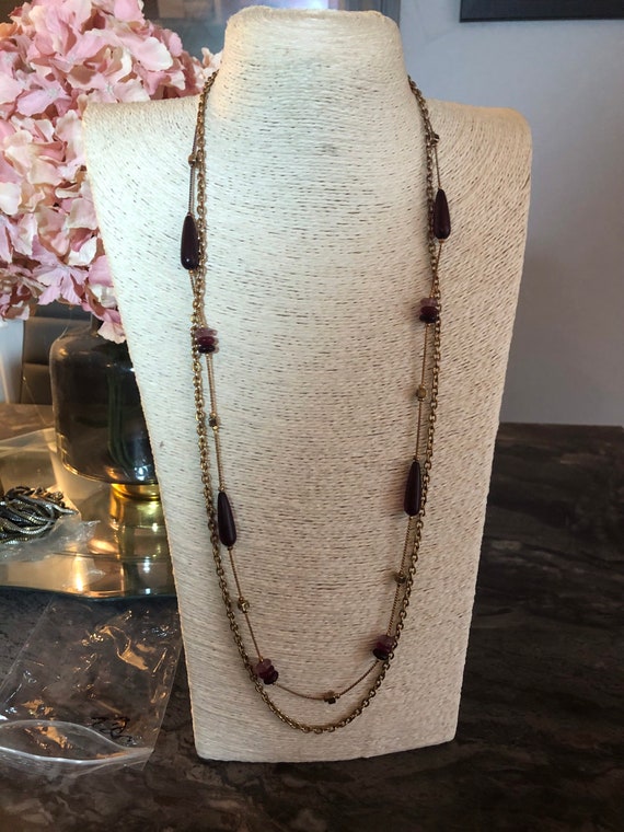 plastic purple beaded station necklace multi stra… - image 1