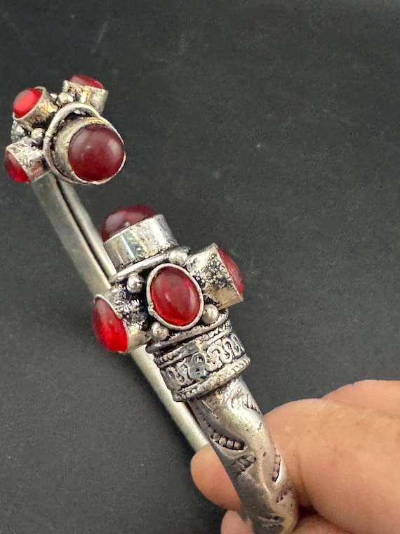 Garnet ruby red GEMSTONE Bangle silver plated tor… - image 5