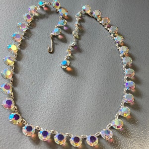 Bridal Jewellery Sparkly Vintage 50's 3 Row Rainbow Aurora Borealis Crystal Bead Necklace