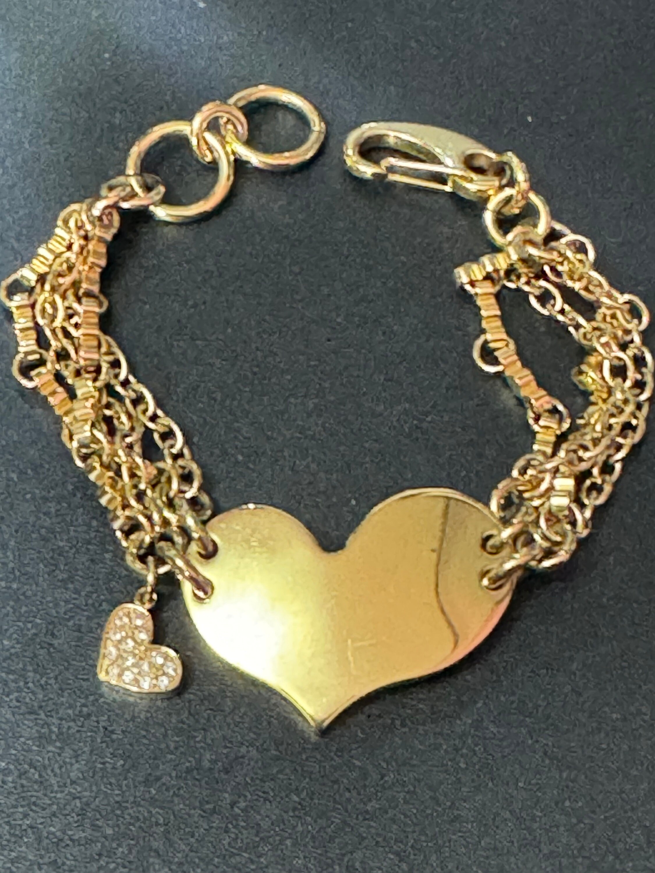 ヴィンテージ Folli Follie SILVER925＆14金 ブレスレット Retro Folli Follie Gold Tone Heart Charm Chain Slink
