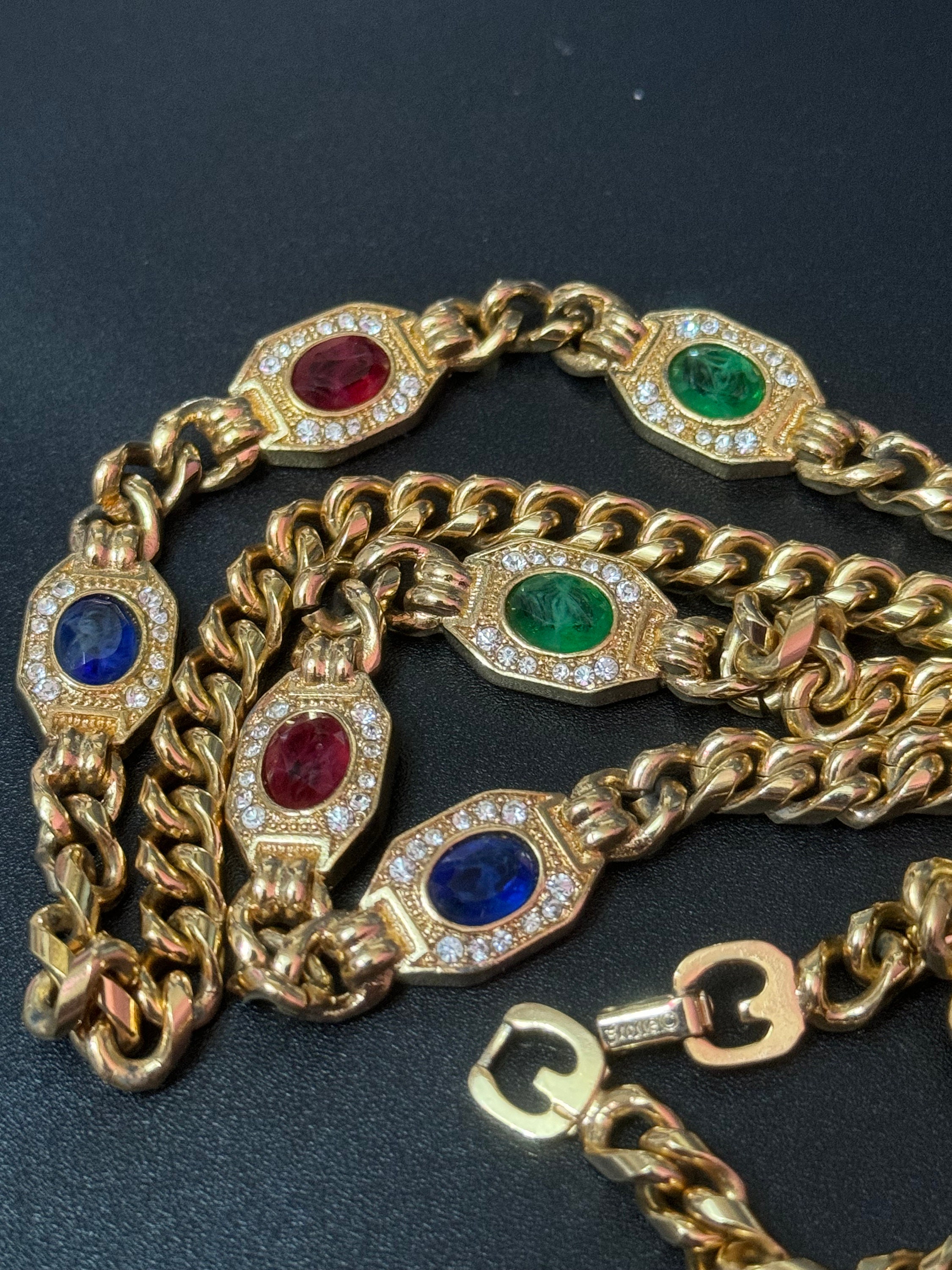 Vintage 80s Multi Glass & Chain Necklace (A1247) - Ruby Lane
