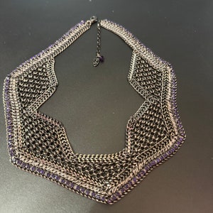 Retro deep purple Swarovski Crystal diamanté and dark grey silver tone chainmail wide choker necklace designer image 5