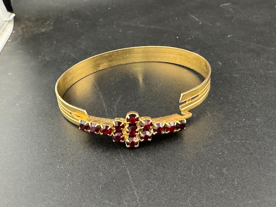 garnet hinged bracelet, Rhinestone jewellery gold plated