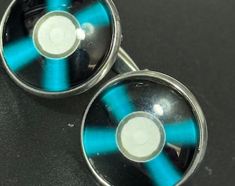 Vinyl record cufflinks 20mm Retro style blue Black white gift for DJ