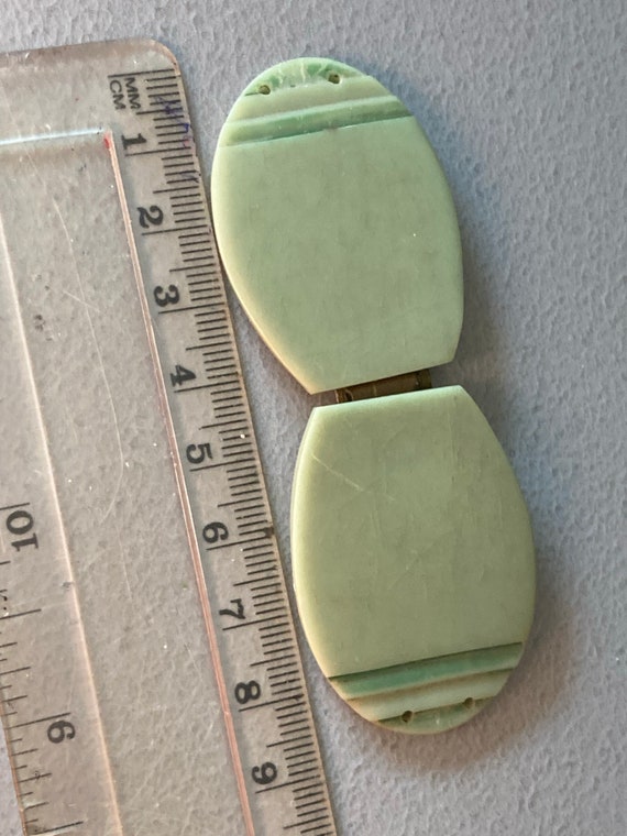 Art Deco soft green Bakelite early plastic 2 part… - image 3