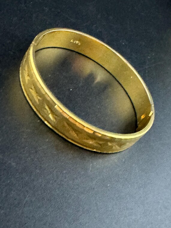 Signed Chows Bangle | 18K RGP | Hinged Etched Clamper Bracelet