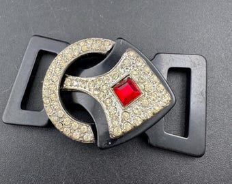 Vintage 1930s art deco brass red jeweled belt buckle Art Deco Rhinestone Belt Buckle: Ruby Red Crystal, 1920s  main image 4