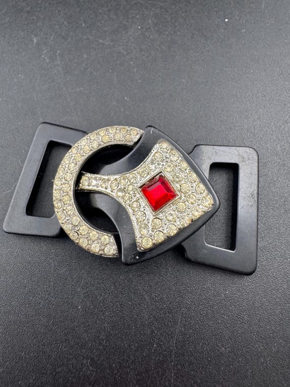 Art Deco Rhinestone Belt Buckle: Ruby Red Crystal, 1920s  display picture 1