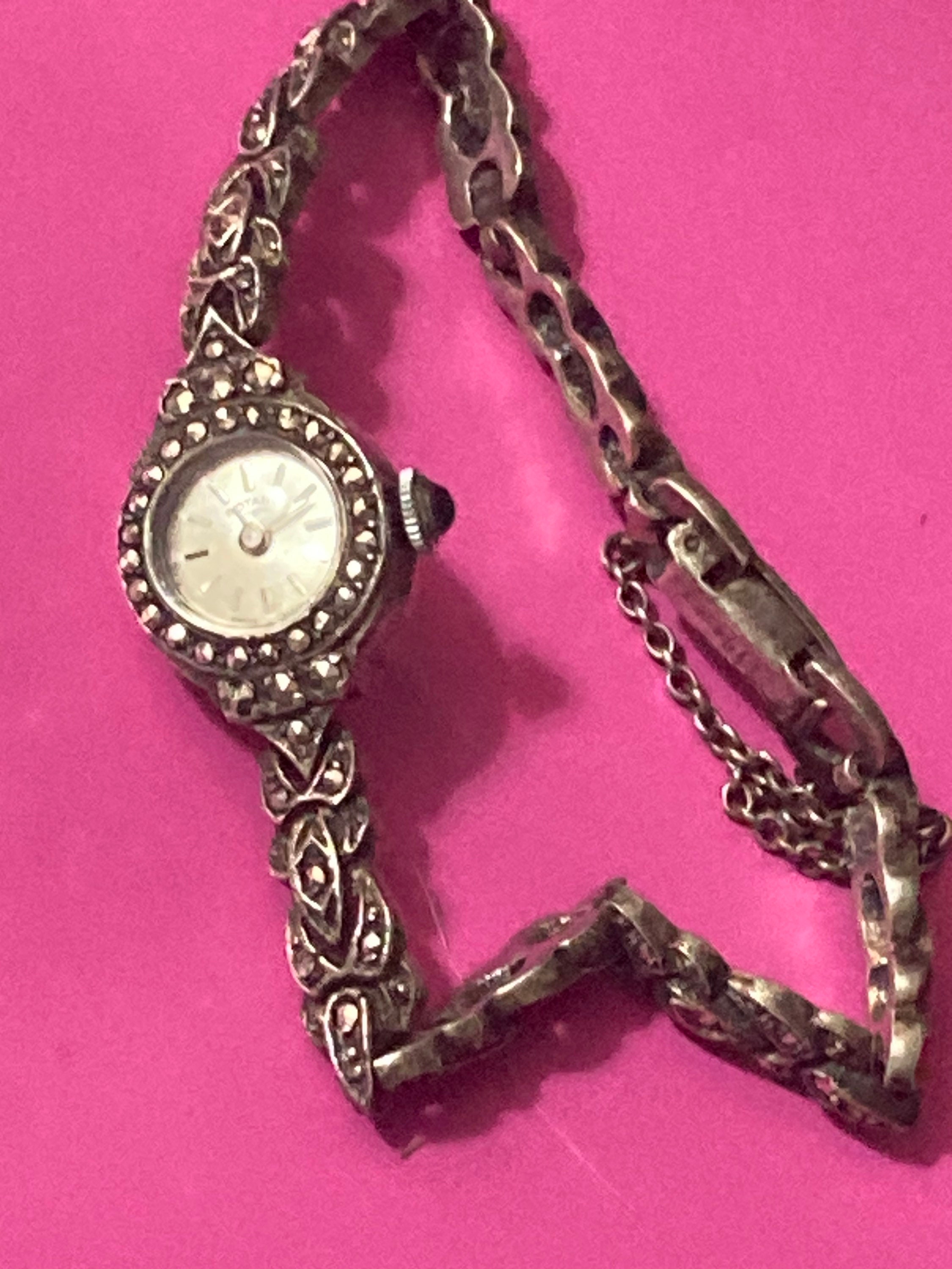 925 sterling silver marcasite ladies dress watch full
