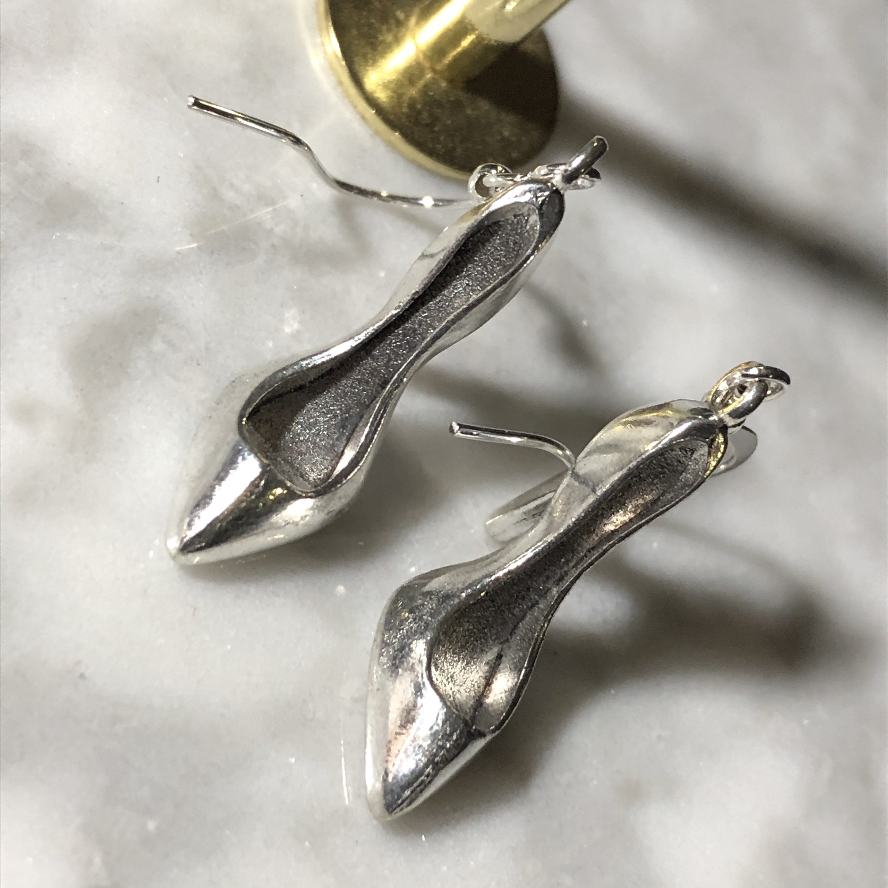 Silver Stiletto Shoe Earrings, High Heels Drops for Pierced Ears