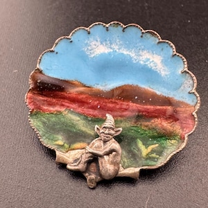 Cornish Lucky Pixie Enamel Brooch:  good luck Cornwall imp pin