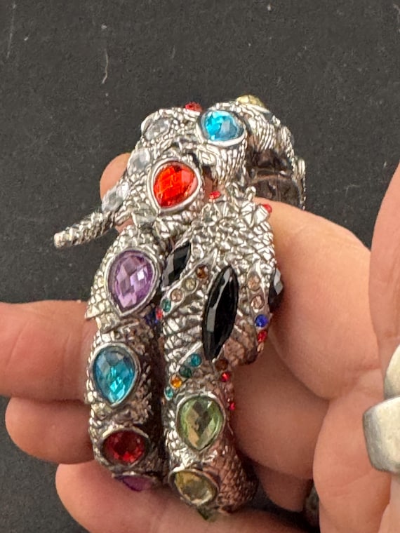 Silver Wrap Snake Bangle: Vintage Bracelet With Rainbow 