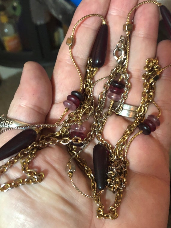 plastic purple beaded station necklace multi stra… - image 3