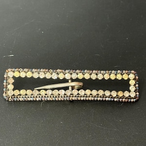 Wide narrow vintage rectangular Clear Glass Diamanté Belt Buckle one prong