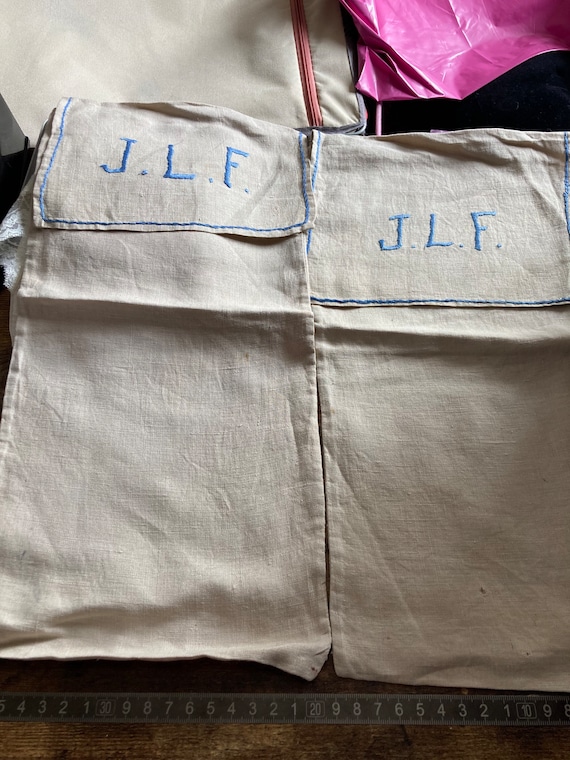 2 x Monogrammed J L F shoe bag Antique embroidere… - image 1