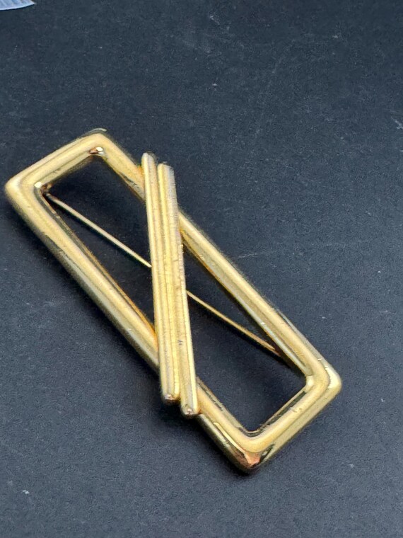 Signed MONET large gold plated rectangular modern… - image 2
