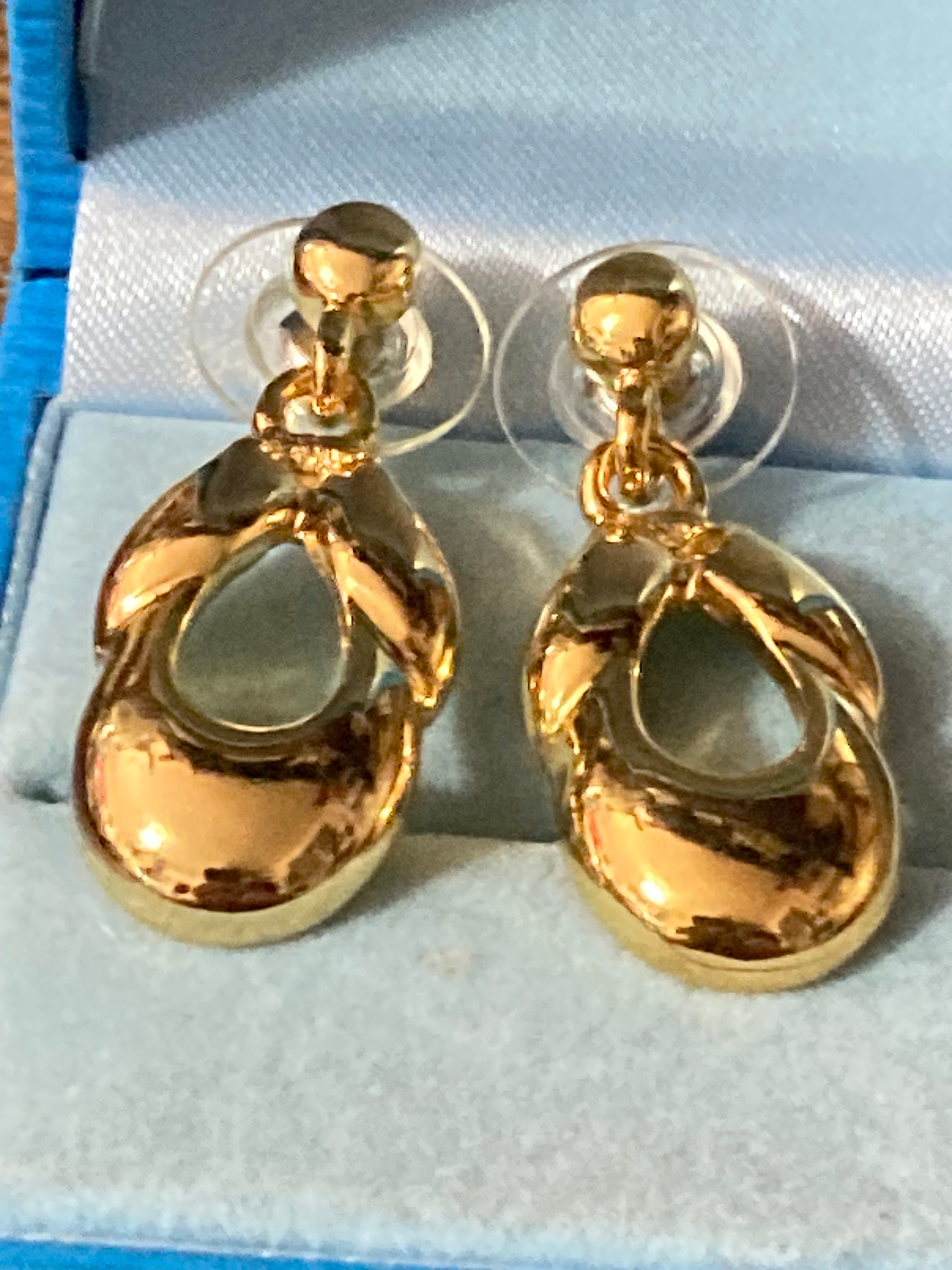 Lot De 2 Paires De Boucles D'oreilles Anciennes Années 80 - Plaqué Or Poinçonné, Pendantes