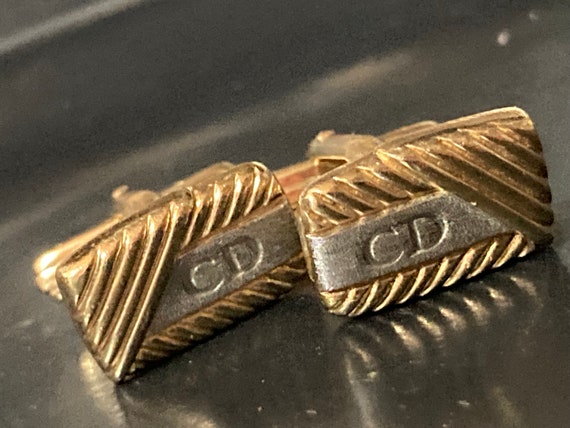 CHRISTIAN DIOR Cufflinks - Gold & Silver Tone, Signed - Etsy Christian Dior Gold Embossed Logo Toned Cuff Links Vintage Designer display picture 1