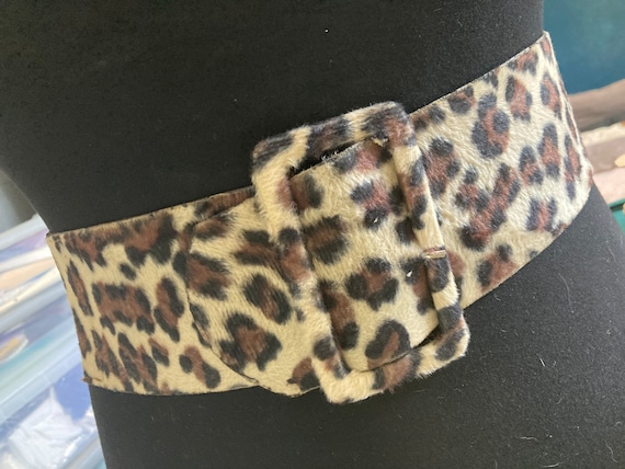 Retro Faux fur wide leopard print black elastic c… - image 1