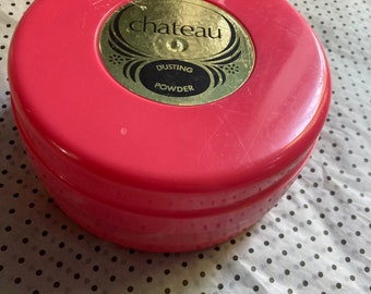 Xl Vintage large round pink large box of CHATEAU Dusting Powder with puff