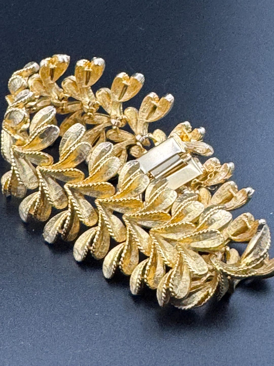 Wide Gold Bracelet | Vintage 1960S Panel Link | Brushed Metal, Mid