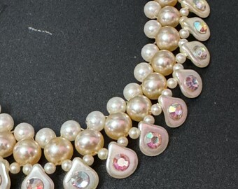 Collier Ras De Cou Vintage - Perles En Verre Teinté Imitation Perle De Culture - Occasion