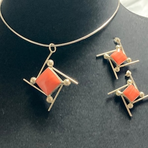 Sterling Silver Modernist Coral Ceramic Jewellery Set