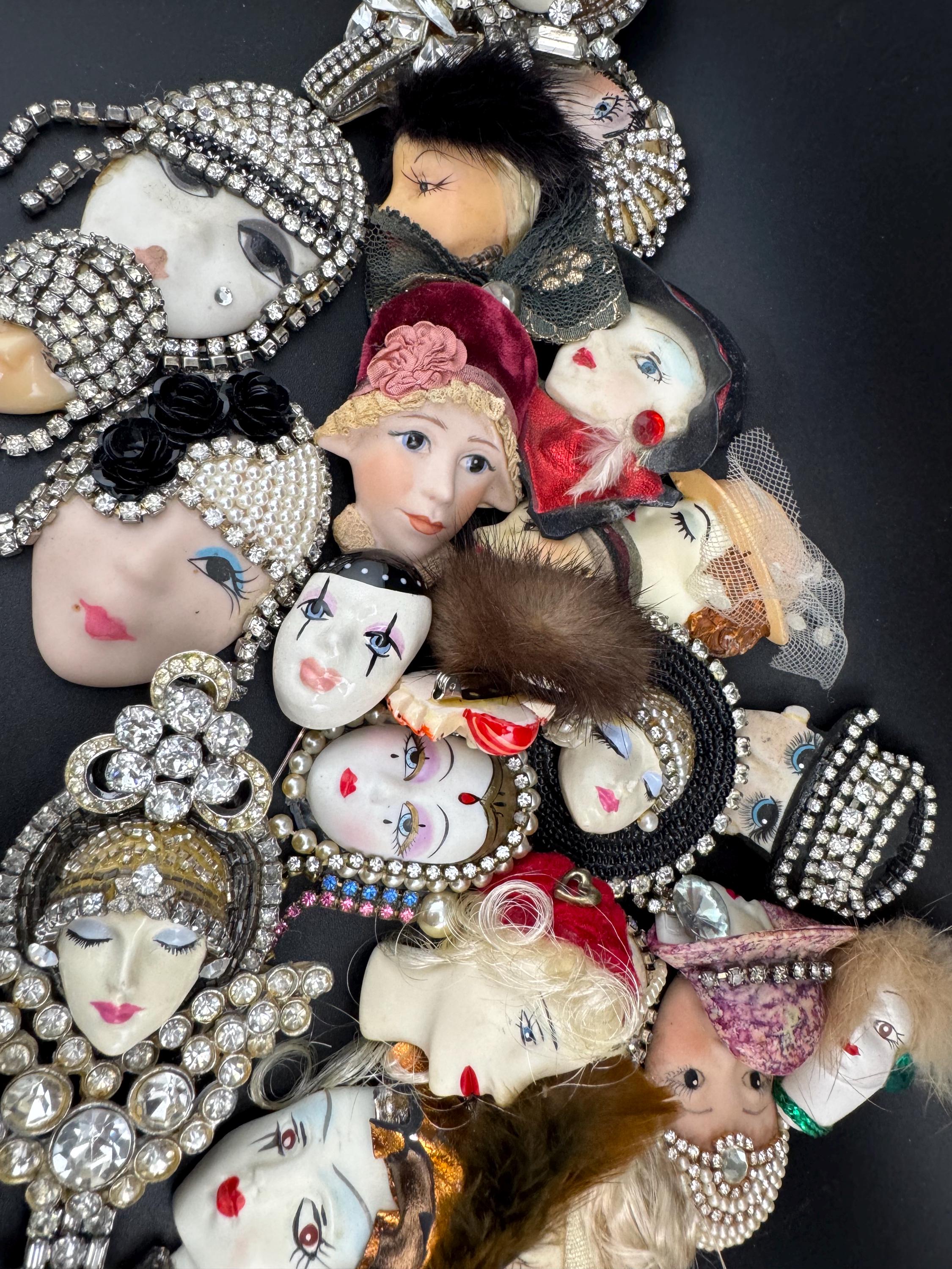 Ceramic Stick Pin, Pierrot French Clown Brooch | Art Deco | White
