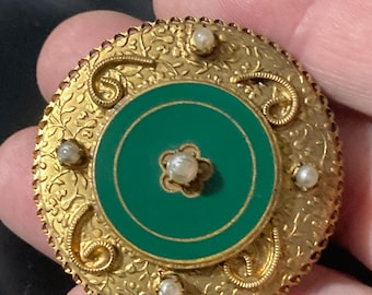 Broche Vintage En Laiton Plaqué Or Avec Cristal Tchèque - Filigrane, Bel état D'usage