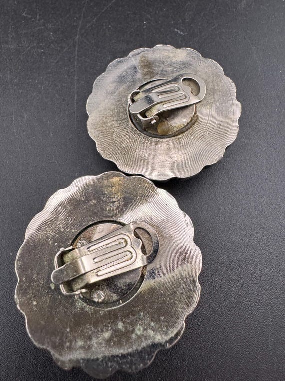 purple plastic pair large disc button stud earrin… - image 3