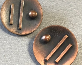 Modernist copper Tone round abstract clip on earrings