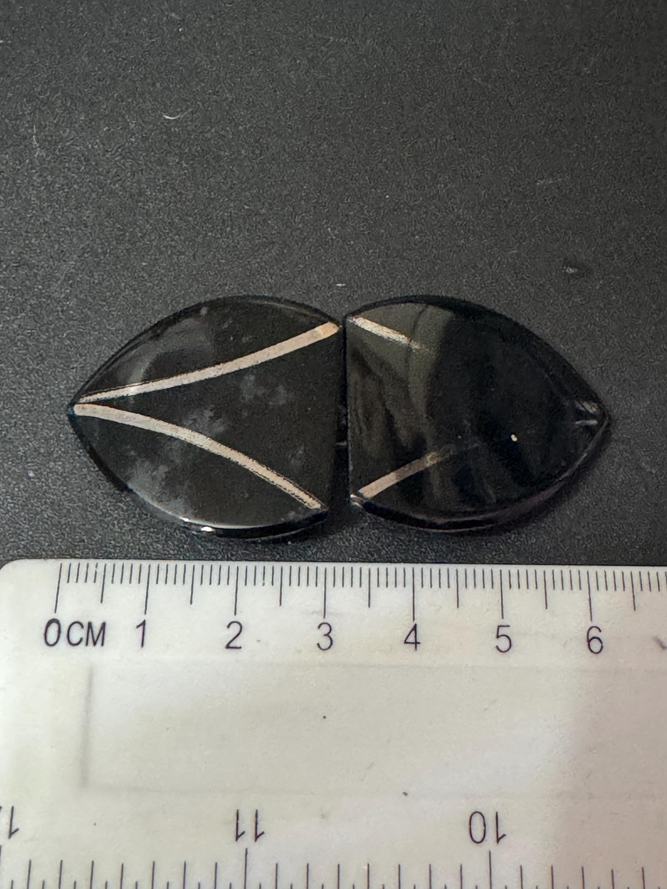 Czech Glass Antique Art Deco Black and Silver Striped 2 Part  display picture 2