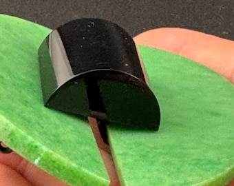 Art Deco Bakelite Belt Buckle: Black and Green Geometric Haberdashery