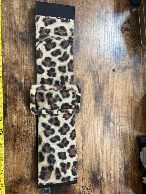 Retro Faux fur wide leopard print black elastic c… - image 10
