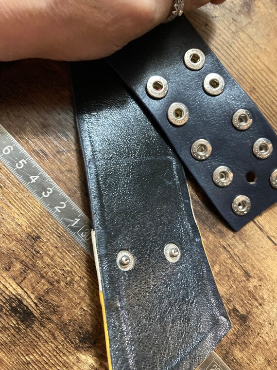 Jaeger navy blue yellow leather belt 71cm 28” vin… - image 7