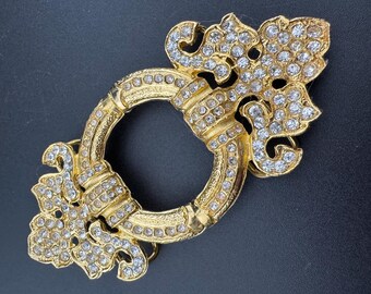 Belt Buckle, Oval Hammered Gold Tone With Rhinestones, 3.25  display picture 1