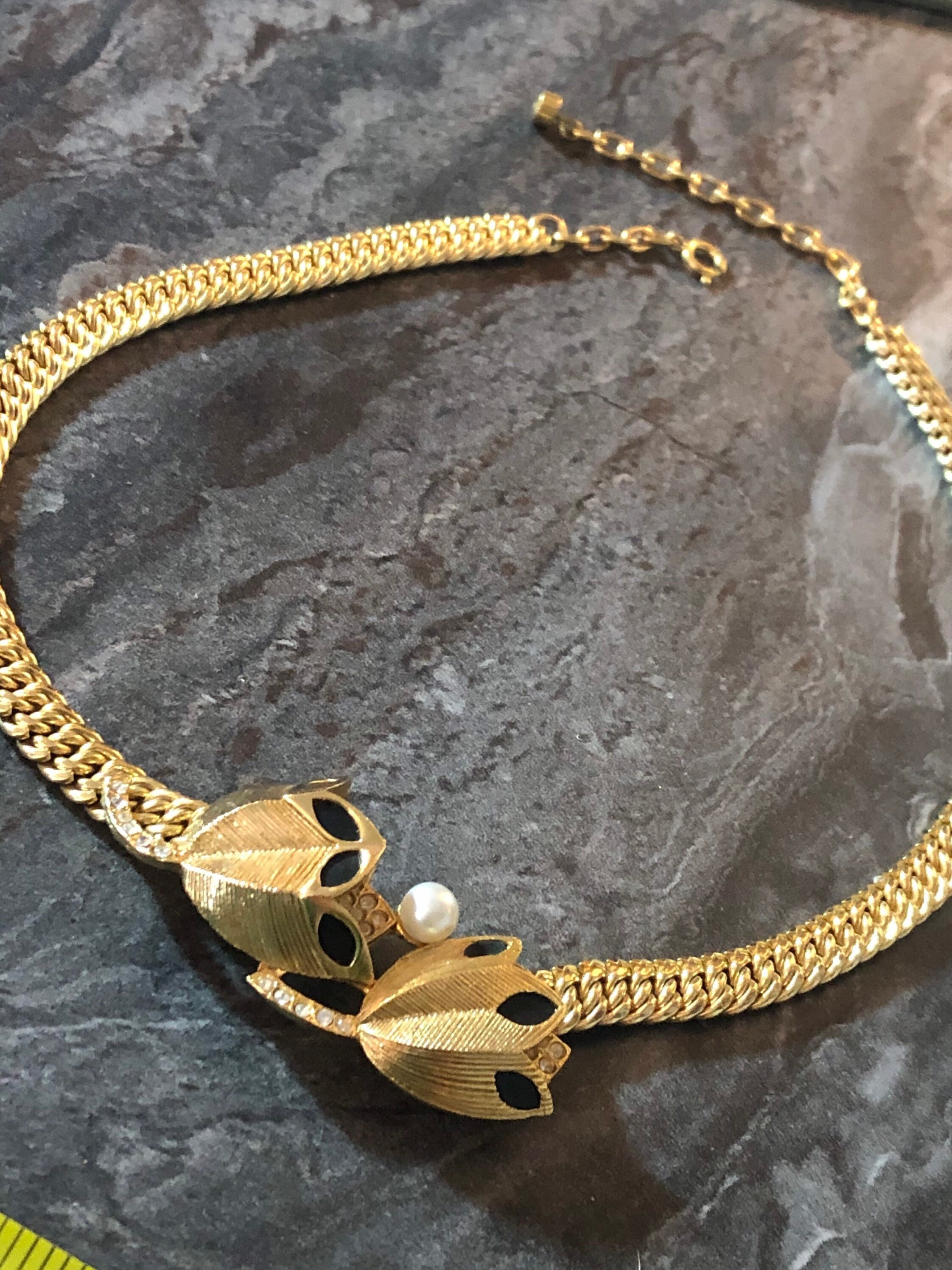Signed ORENA PARIS Choker Necklace in Vintage Patinated Gold  Orena Paris vintage hammered disc&Crystals mesh choker main image 1