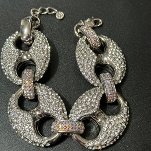 Butler and Wilson oversized Crystal diamanté mariner link chain bracelet silver tone