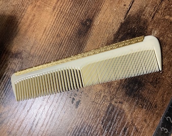 Vintage Hair Comb, Gold Cream Ornate Accessory | Old Shop Stock - 15Cm, 1960S, Compact