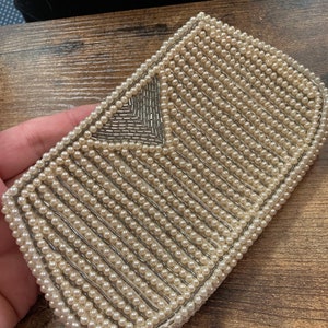 Vintage crema blanco cuentas falsas perlas bolso de noche belga