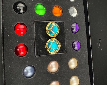Joan rivers earring set, gold plated coloured cabochon clip on earrings, interchangeable